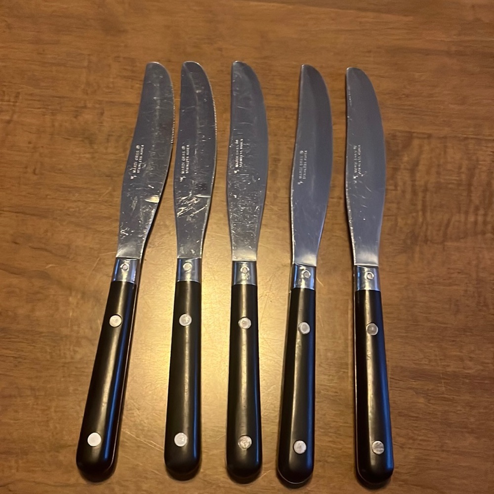 Washington Forge Mardi Gras Black Stainless knives 5 Silverware‎ flatware